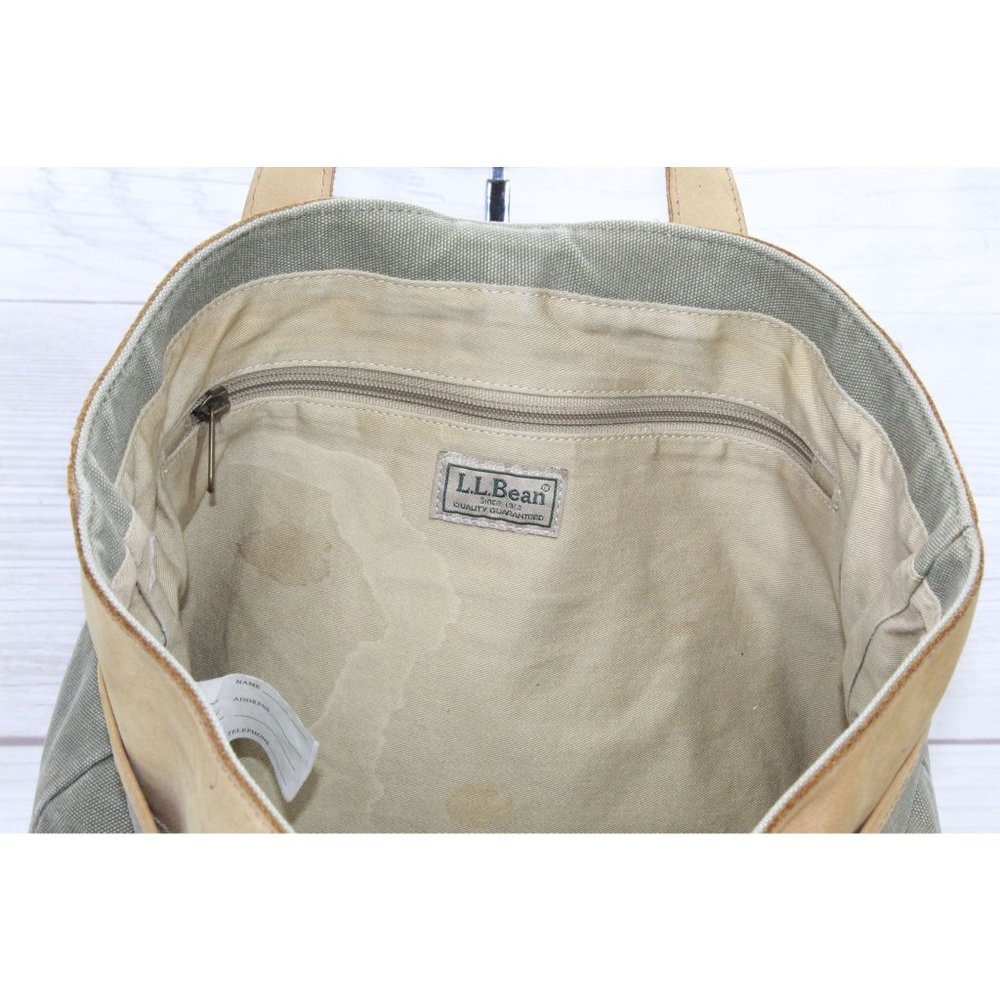 Vintage LL Bean Green Tan Cotton Colorblock Buckle Shoulder Tote Bag - Picture 8 of 10